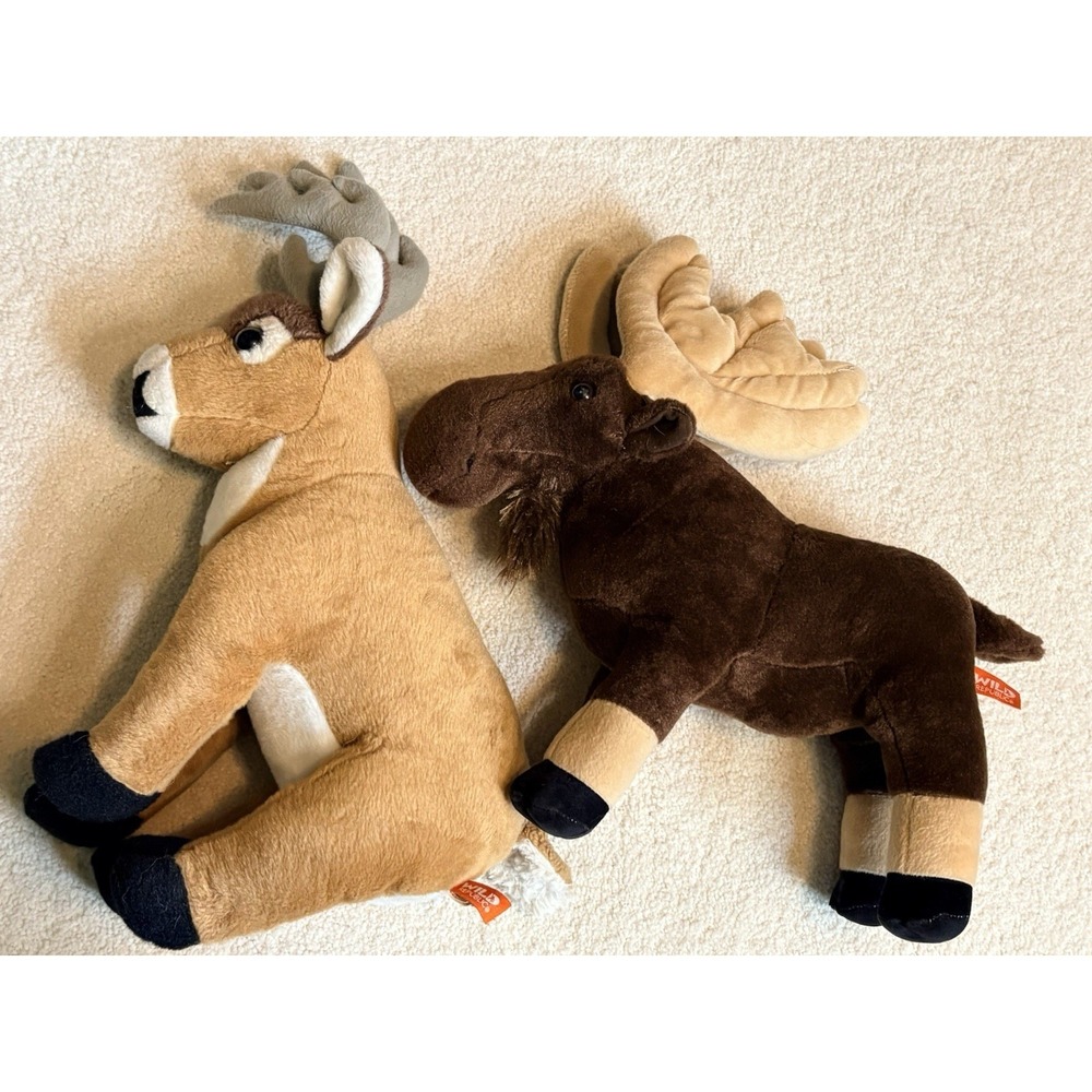 Wild Republic Lot Of 2 Plush Realistic Stuffed Animal Soft Toys Moose & Deer